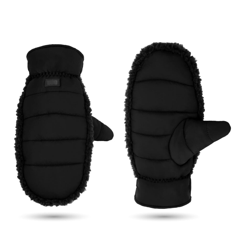 3823 Women's Aw Uggfluff Mitten - Graphic Leather Logo, Cozy And Stylish